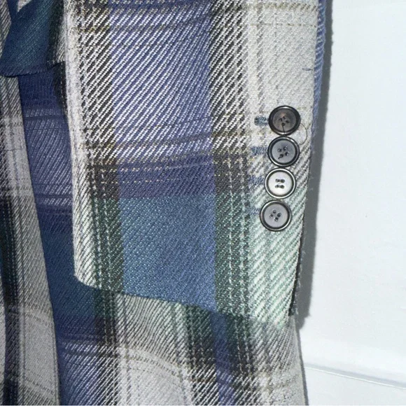 Acne Studios Oversized Plaid Wool Blend Coat in Navy, Grey & Green size US38 - Picture 6 of 14